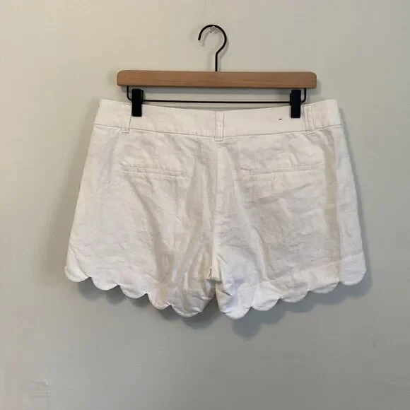 J. Crew White Partial Linen Scalloped Edge Hem Shorts Size 8 - Picture 6 of 8